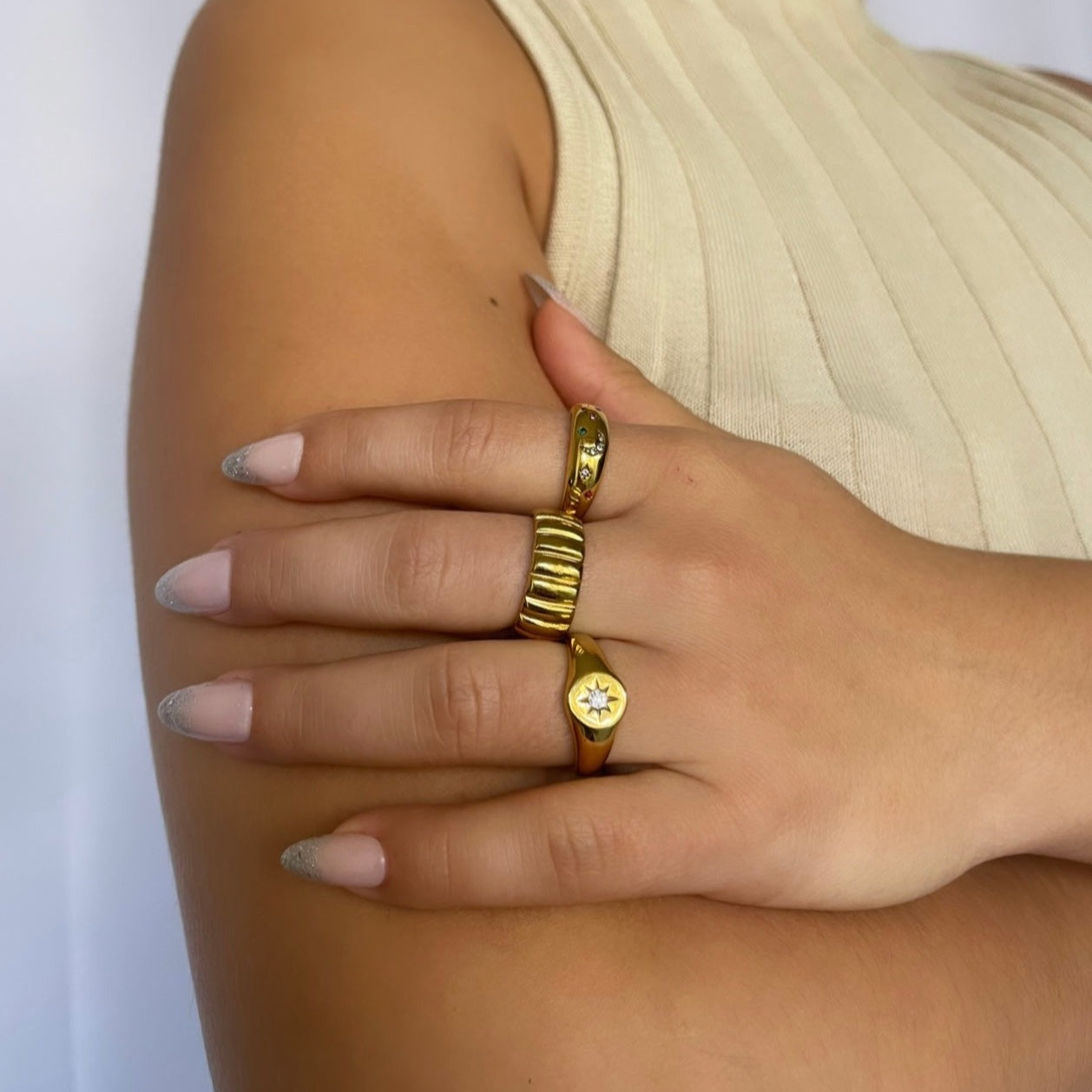 Emma Star Paved Signet Ring | 18k Gold Plated