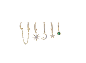Open image in slideshow, Green Star &amp; Moon Huggies Set | Sterling Silver with 14K Gold
